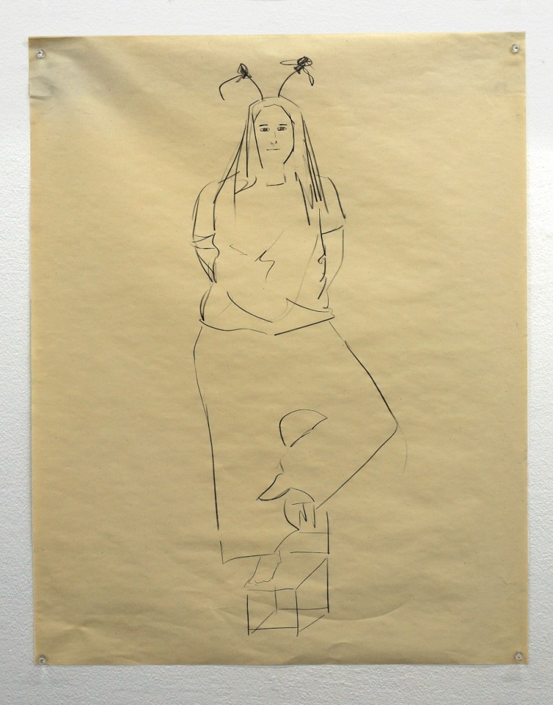 Self Portrait on a Chair with Antennae, 2010, Pencil on paper, 50×70 cm tal gilboa טל גלבוע